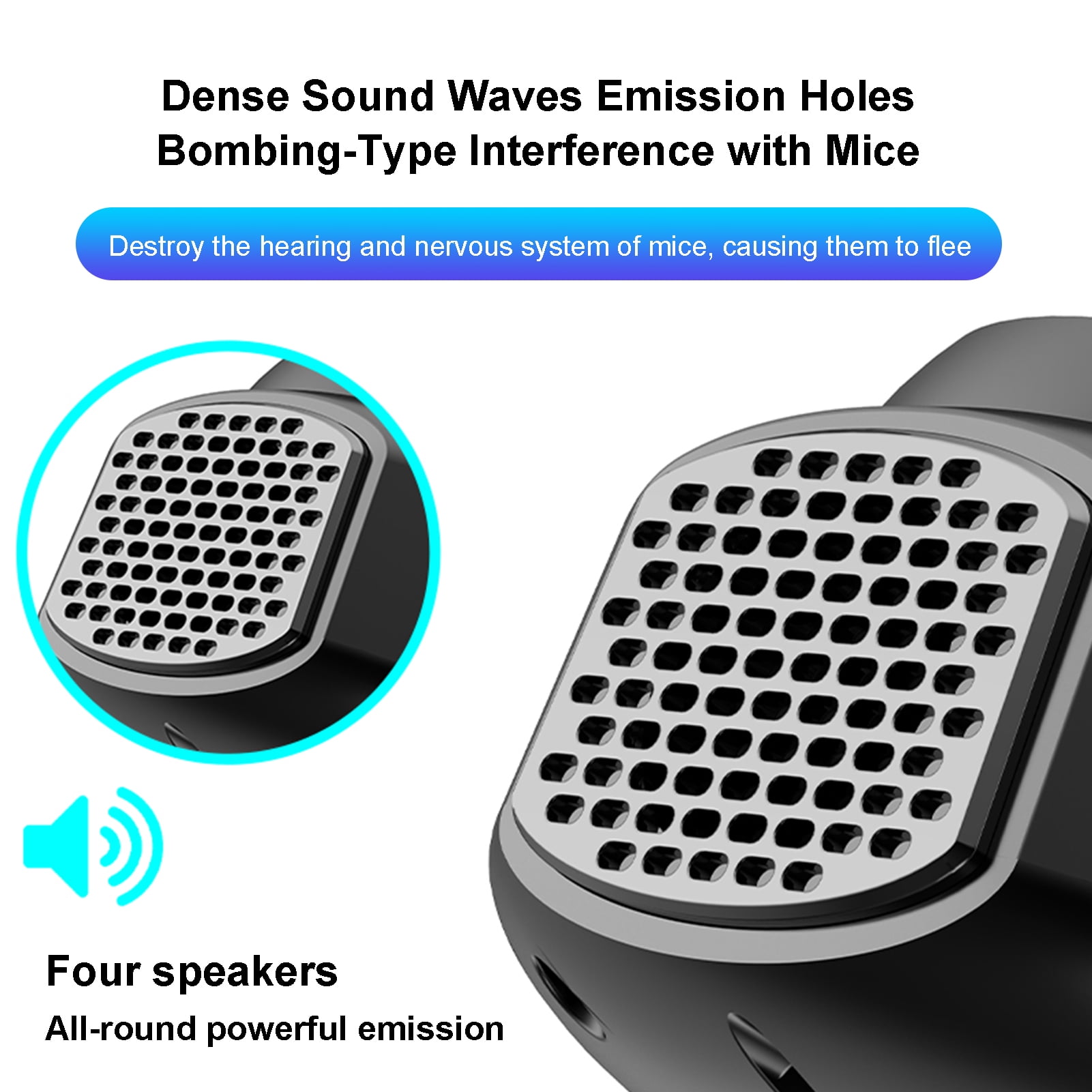 BIMZUC Ultrasonic Mice Repellent 360° Rat Deterrent Device with 4 Modes 25-50kHz Versatile Indoor Pest Repeller for Home Basement Garage, Black, US Plug (5.51 inches / 14.00 cm)