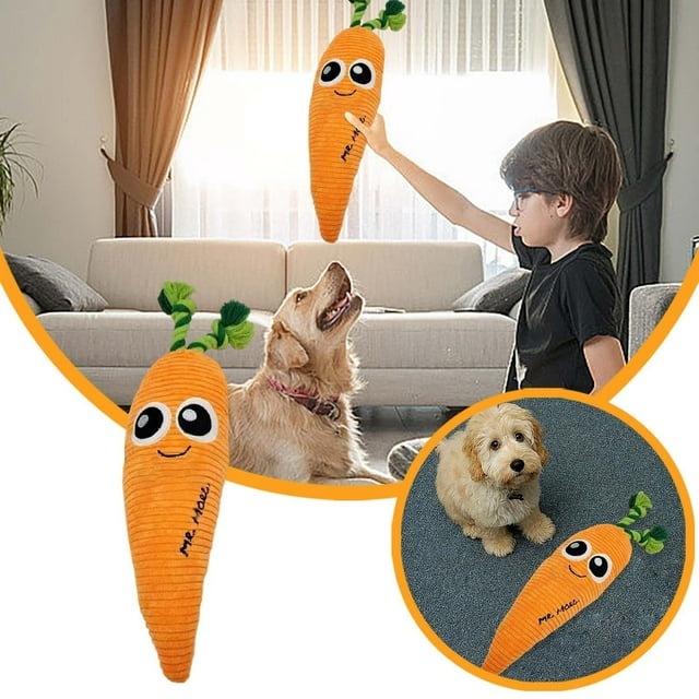 Durable Carrot Chew Toy for Dogs and Cats Interactive 2-in-1 Pillow Soft Biting Teething Pet Companion