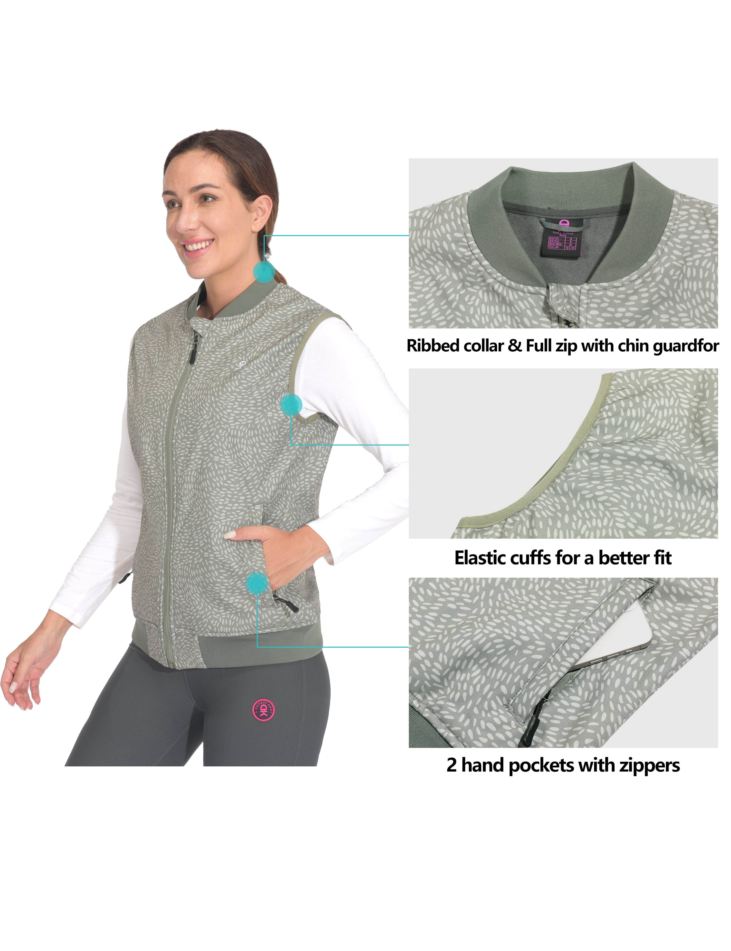 Little Donkey Andy Lightweight Fleece Lined Golf Hiking Vest for Women Waterproof Softshell Running Casual Sleeveless Jacket Khaki Rice L
