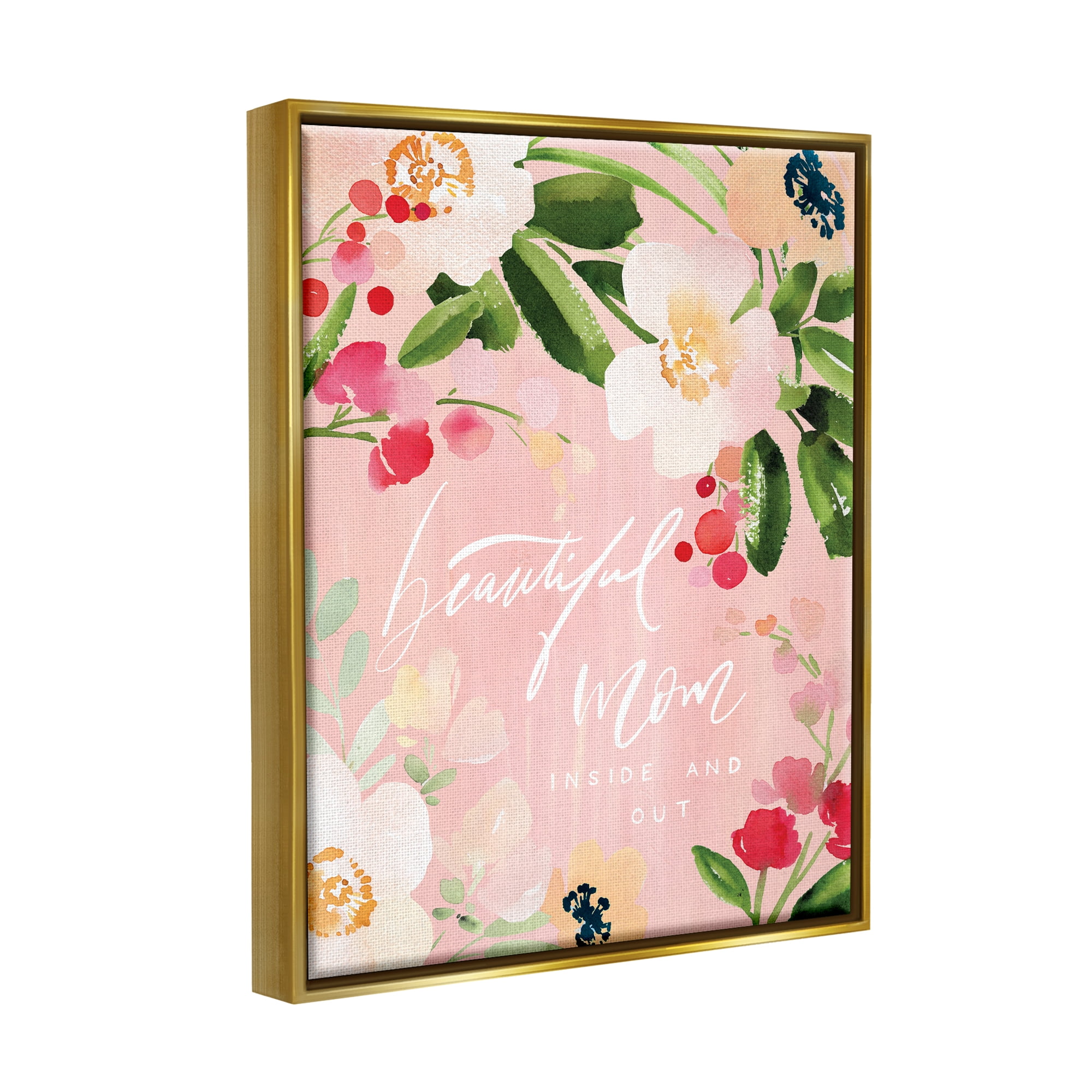 Stupell Industries Beautiful Mom Floral Mother's Day Holiday Painting Gold Floater Framed Art Print Wall Art
