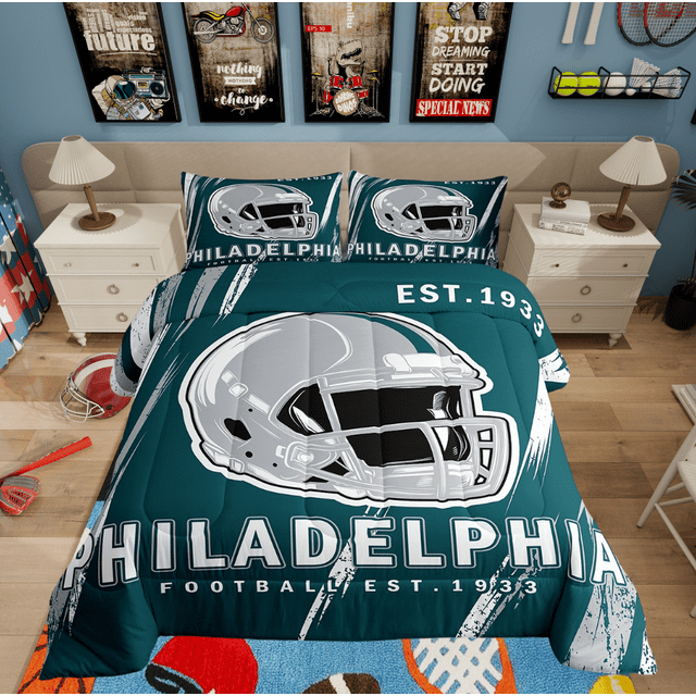 Erosebridal Teens Ball Sport Bedding Sets Queen with Comforter, Retro Rugby Duvet Insert, American Football Decor, Breathable