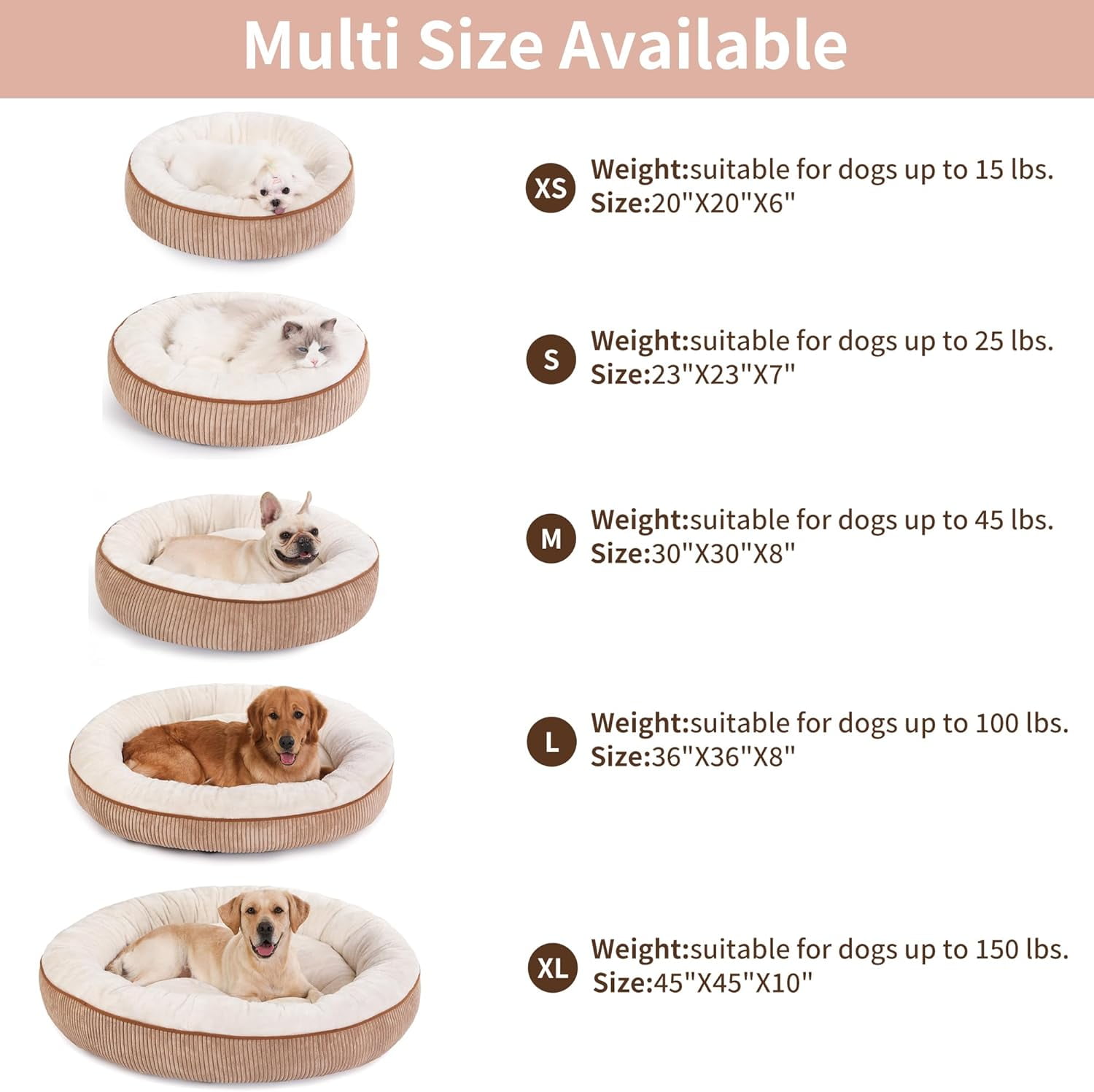 Donut Dog Bed,30 Inches Calming Round Dog Beds for Medium Dogs,Washable Anti Anxiety Cuddler Dog Bed with Removable Cover(Brown,Medium)