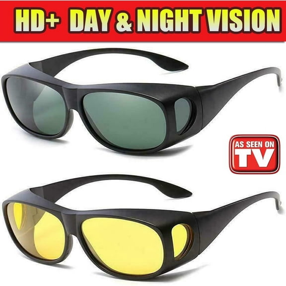 HD Vision Sunglasses Set of 2 Day Night Sunglasses Wrap Around As Seen On TV