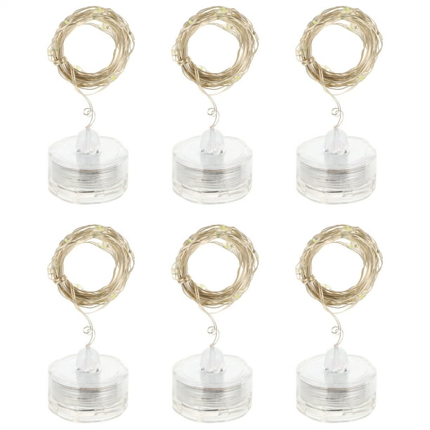 6 luces LED sumergibles de cadena con cable de cobre para buceo, botón y batería.