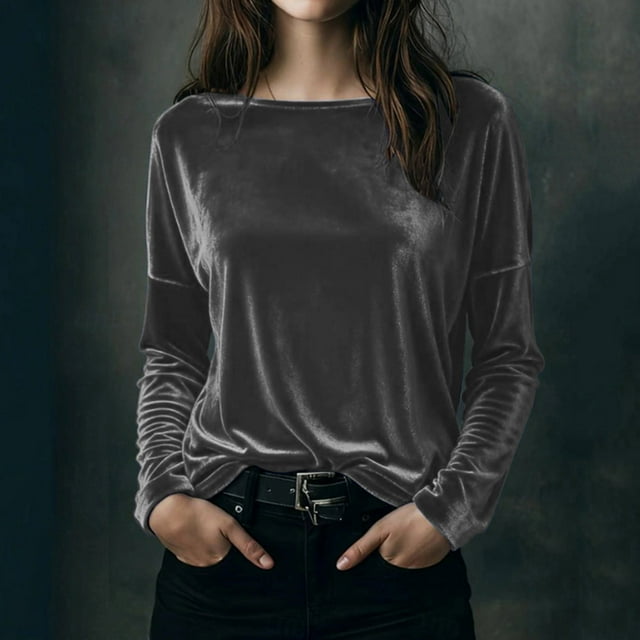 Roncen Chandails en Molleton en Velours pour Femmes Col Rond Manches Longues Décontracté Chandail Doux Chaud Hauts en Velours Hiver Printemps