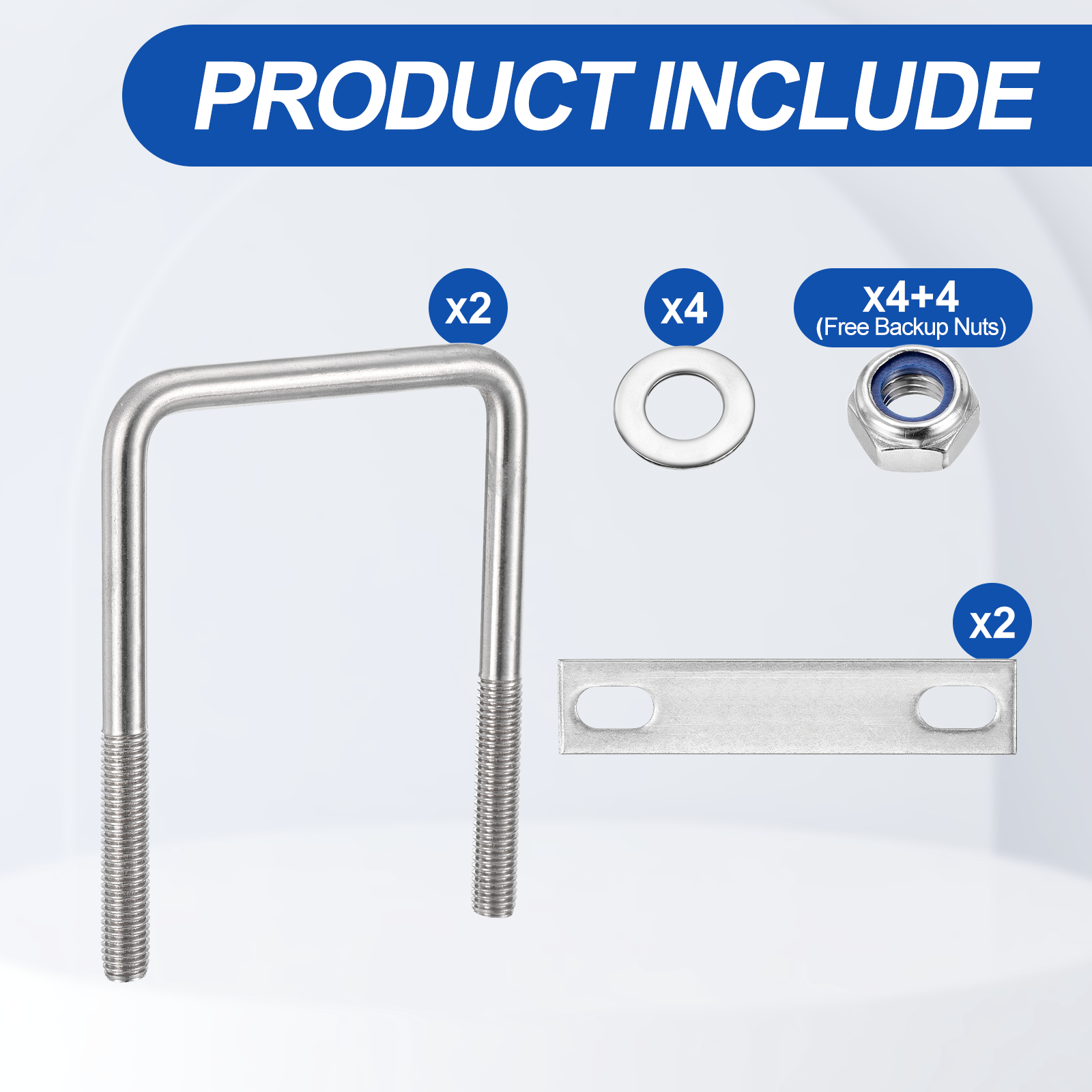 U Bolts 2Set (M10x75x120mm), Square U Bolt Kits 304 Stainless Steel with Nylon Lock Nut Washers Plates - for Construction, Pipe, Trailer, Automotive, Leaf Spring Fastener