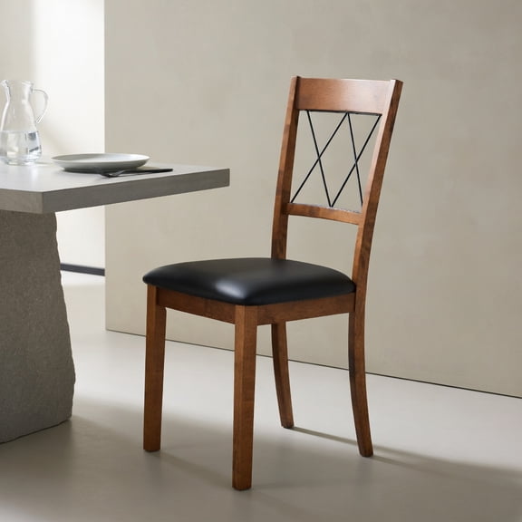 GVN Set of 2 Kitchen Chair with Rubber Wood Frame, Fabric Upholstered Dinner Chairs for Dining Room, Kicthen, Living Room, Walnut