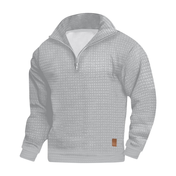 Blusa y camisa de manga larga con cuello alto para hombre, informal, lisa, con cremallera y manga larga