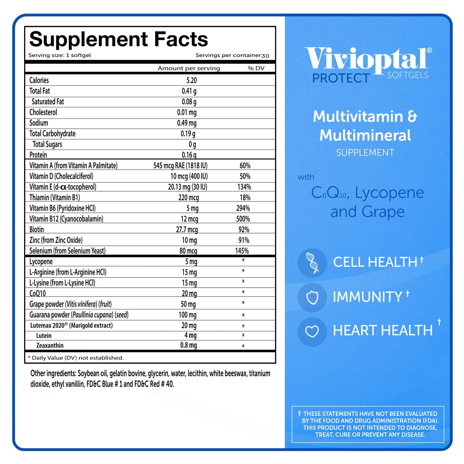 Vivioptal For Men, 30 Capsules, CoQ10, Lycopene & Resveratrol, Multivitamin & Multimineral, Gluten Free, German Formula