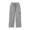 thumbnail image 6 of TFEOQRY Womens Cargo Pants with Pockets Elastic Waist Drawstring Solid Color Loose Casual Wide Leg Pants, 6 of 7