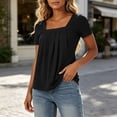 thumbnail image 6 of ClodeEU Women's Square Neck Short Sleeve Pleated Blouse,Casual Loose Fit Solid Top Black,Women's Plus L, 6 of 9