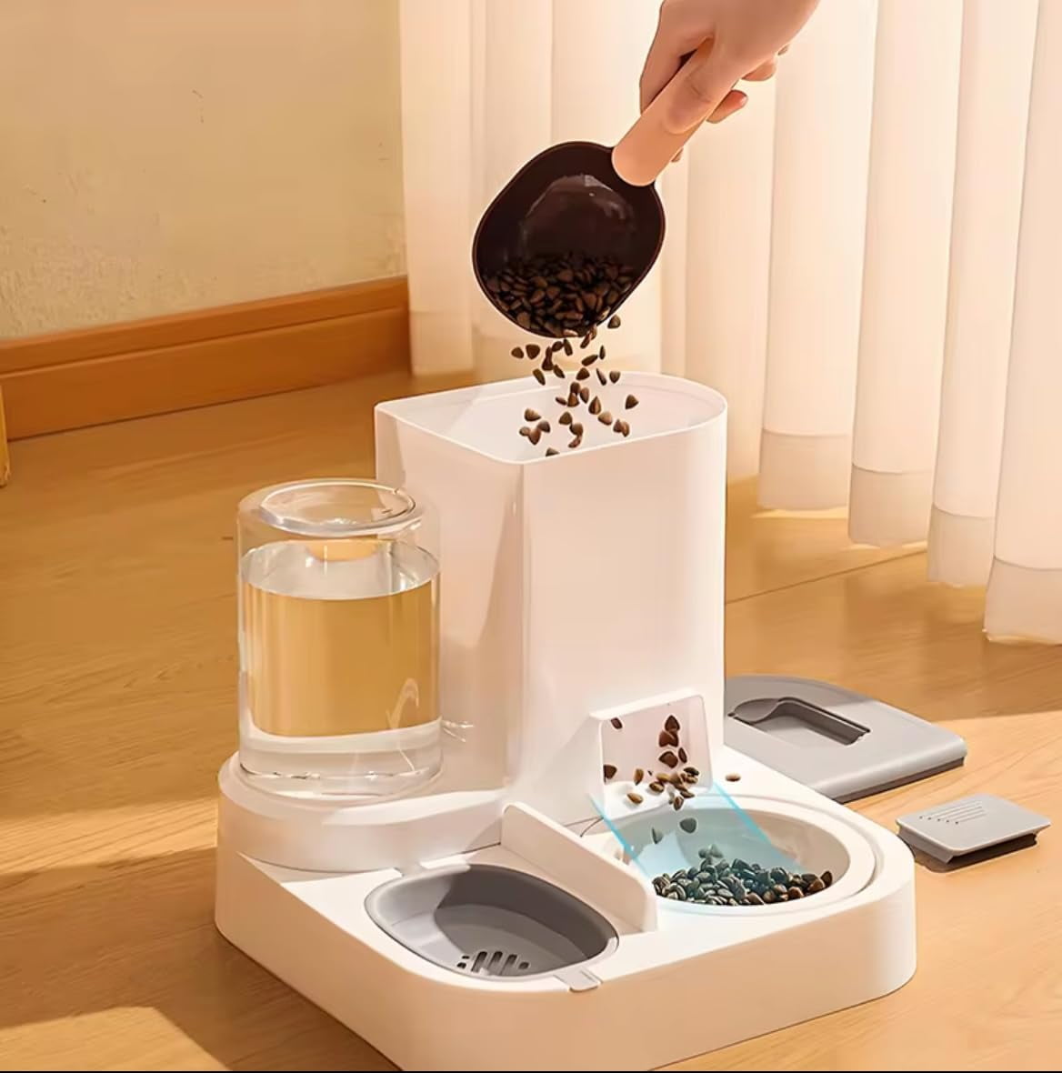 CNV 2 in 1 Automatic pet Feeder and Water Dispender for Cats and Dogs 3 Colors to Choise, Blue, with Ceramic Bowl