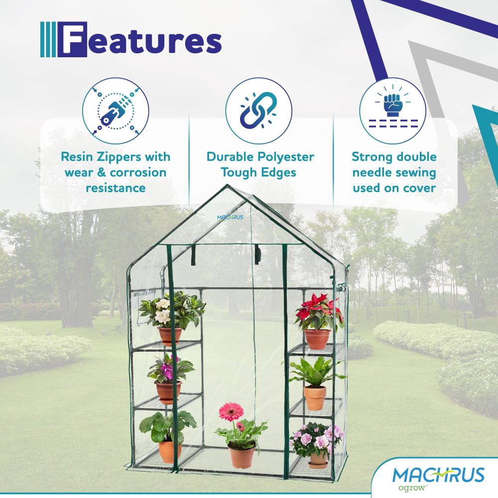 Machrus Ogrow Deluxe Walk-In Greenhouse with 3 Tiers & 6 Shelves, Clear Cover for Indoor and Outdoor Greenhouse Gardening