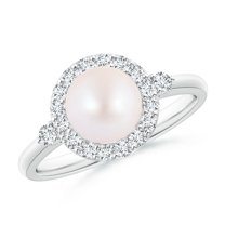 ANGARA Japanese Akoya Cultured Pearl Halo Engagement Ring in Platinum for Women | June Birthstone, Birthday, Anniversary, Jewelry Gift for Women | Pearl Ring