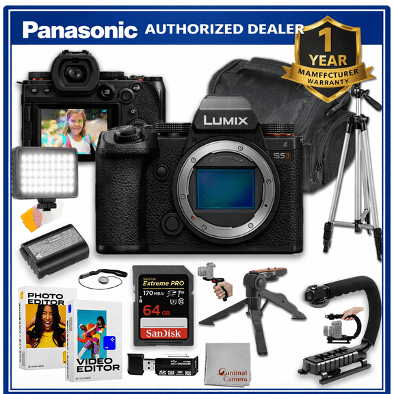 Panasonic Lumix S5 II Mirrorless Camera | 24.2MP | LED Video Light, 64GB Memory, U Grip, Tripod Bundle & More