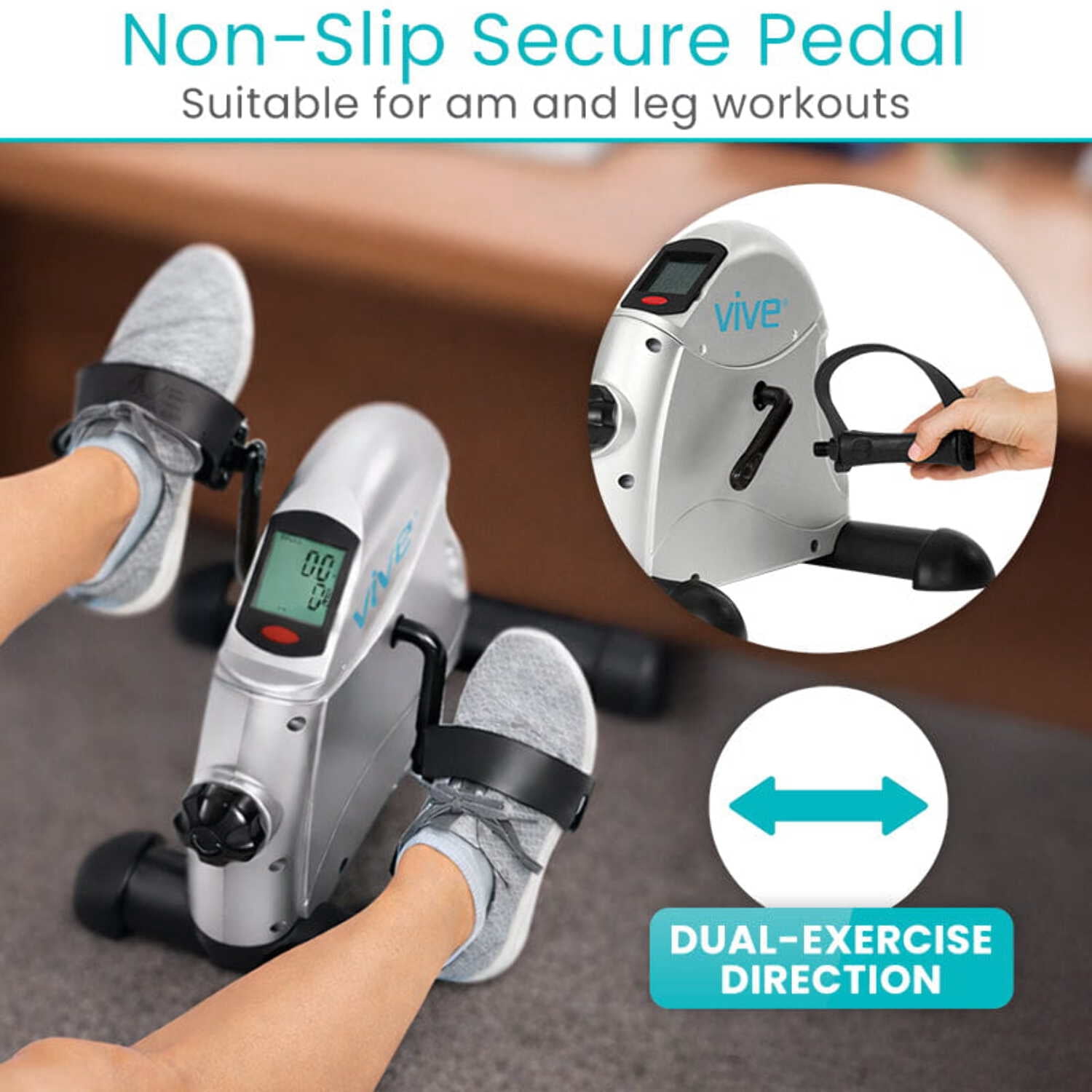 Vive Under Desk Bike Pedal Exerciser – Portable Mini Cycle for Legs and Arms, Low-Impact Stationary Pedal Machine for Home or Office