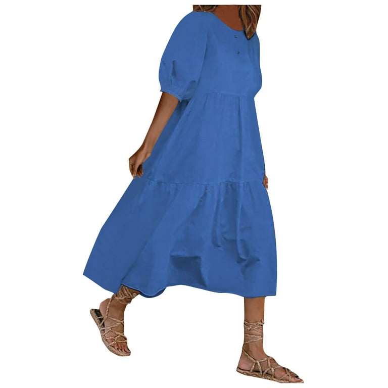 ZVAVZ Homecoming Dresses Plus Size Fashion Women Loose Solid Color O Puff  Sleeve Casual Short Sleeves Dress Ropa De Mujer - Walmart.com