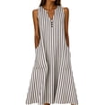 thumbnail image 2 of Snorda Women's Striped Dress Summer Round Neck Sleeveless Striped Solid Color Casual Dress Flowy Sundress Ideal for Daily Wear Beach Vacation & Party, 2 of 7