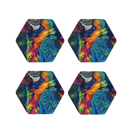 

Honeii Vibrant Rainbow Parrot Fantasy Print Leather Coaster Set of 4 Ideal for Safeguarding Your Furniture from Drinks Spills and Effortless Cleanup-Hexagon