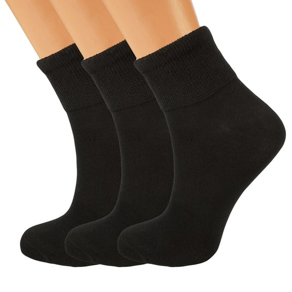 Women's Diabetic Ankle Socks 3-pairs – Non-Binding Seamless Toe, Soft Cotton for Sensitive Feet (Size 5-7)
