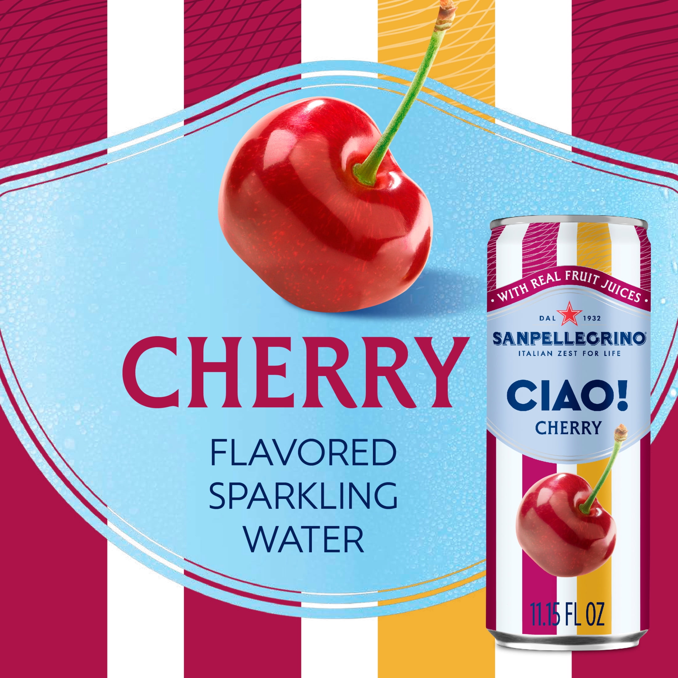 Sanpellegrino CIAO Cherry Sparkling Flavored Water with Real Fruit Juices, 24-Pack