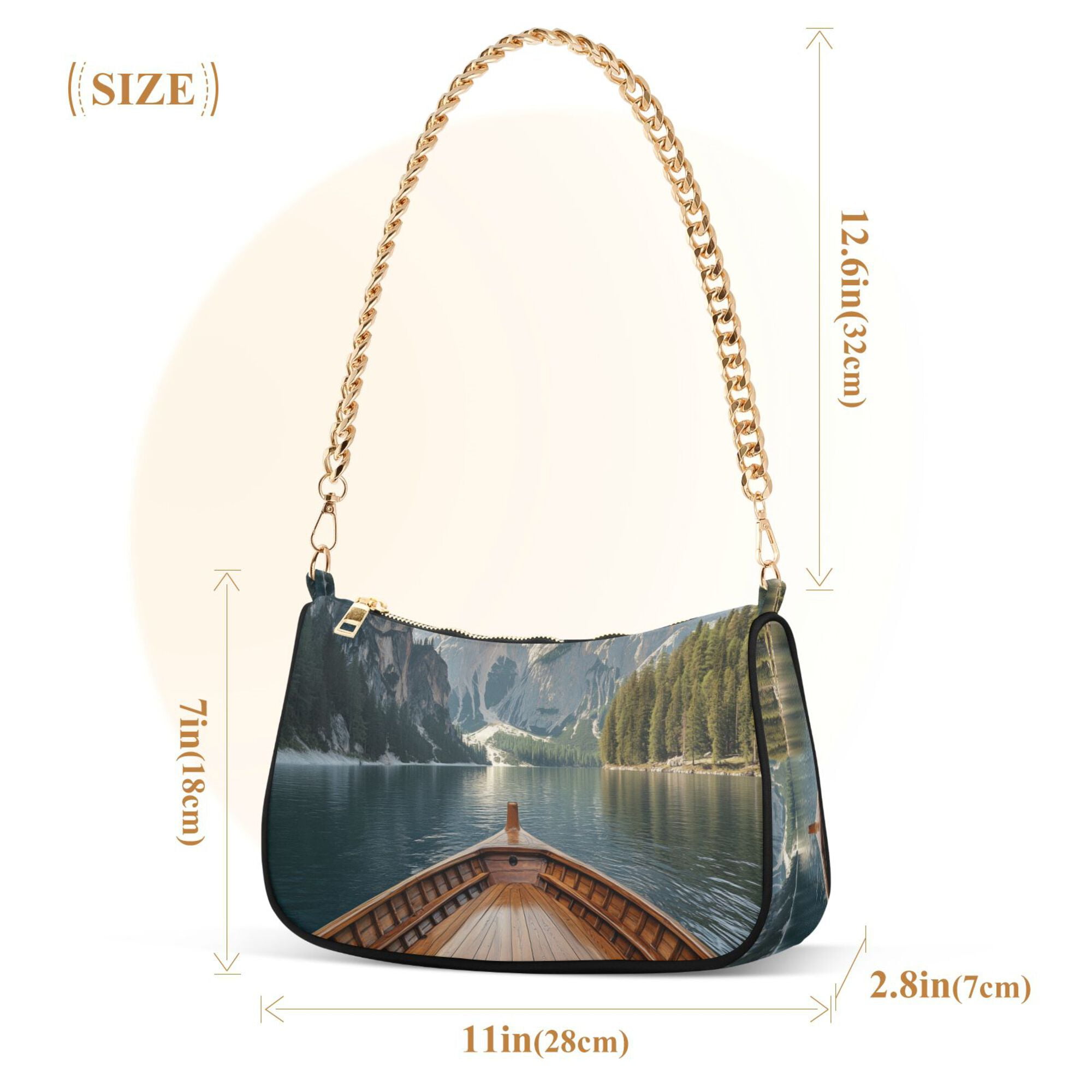 FORMRS Womens Shoulder Bag with Chain Strap Clutch Purse Cute Tote Handbag, Wooden Boat