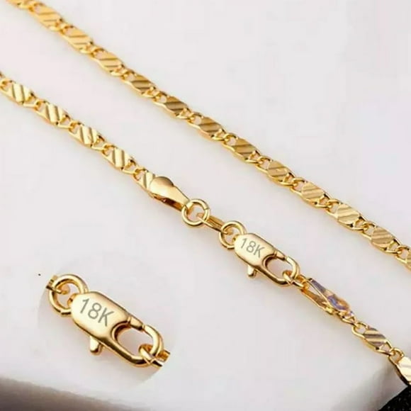 LOVEVER Fashion 18k Gold Necklace 2MM 16/18/20//24/26/28/30 Inch Side Chain Necklace For Women Men Jewelry 925 Silver Necklace