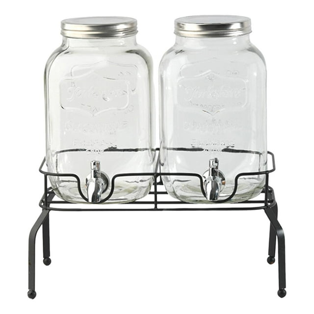 Dispensador de Bebidas 4L Soledad 2 Piezas Botellas de Vidrio con Soporte para Fiesta