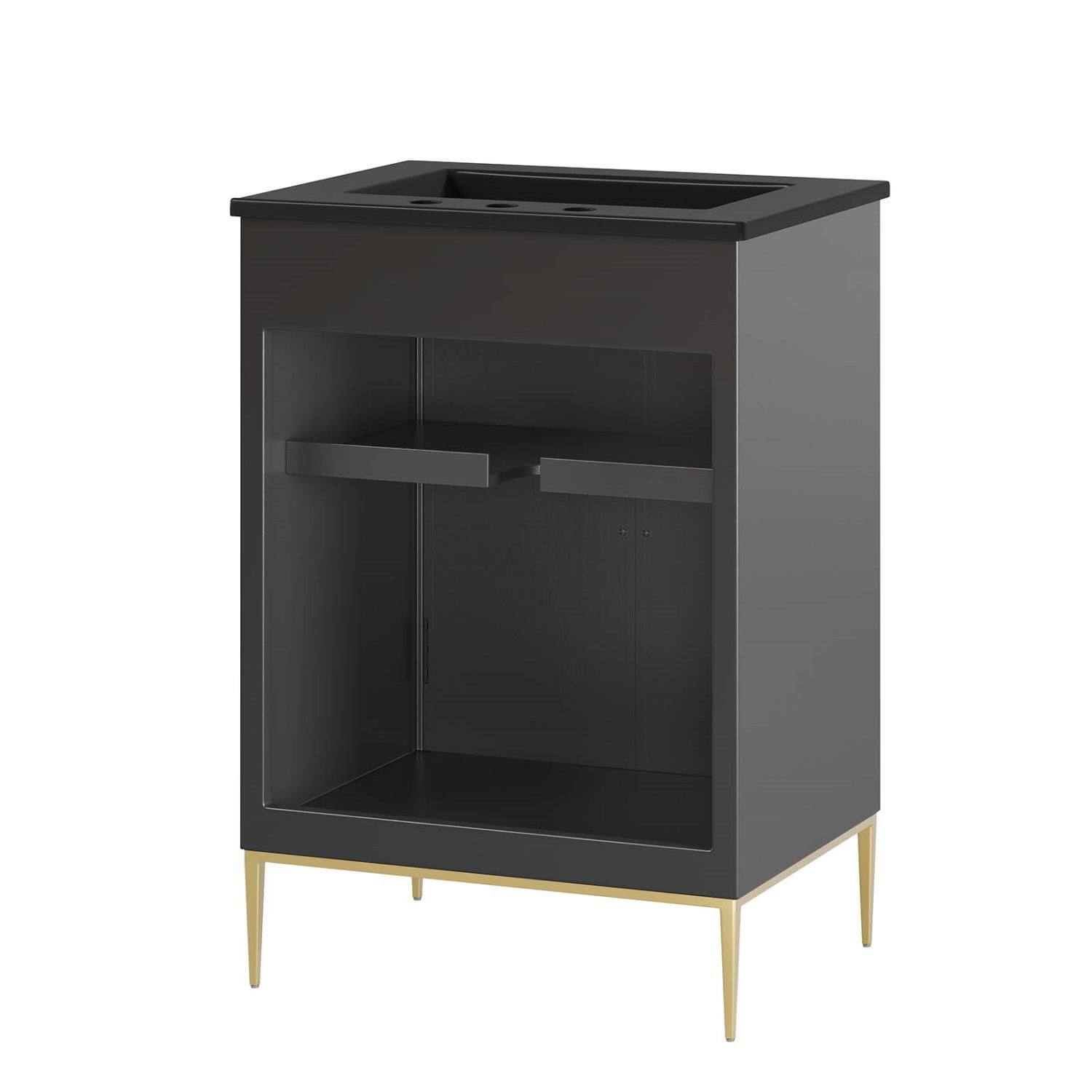 Sink Vanity Cabinet, Black, Wood, Hotel Bedroom Bathroom, Modern Contemporary HB34666