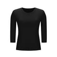 thumbnail image 5 of gbyLJF Womens Crewneck T-shirts with Pads Solid Color 3/4 Sleeve Shirts Round Neck Pullover Tops Pajamas for Women, 5 of 8