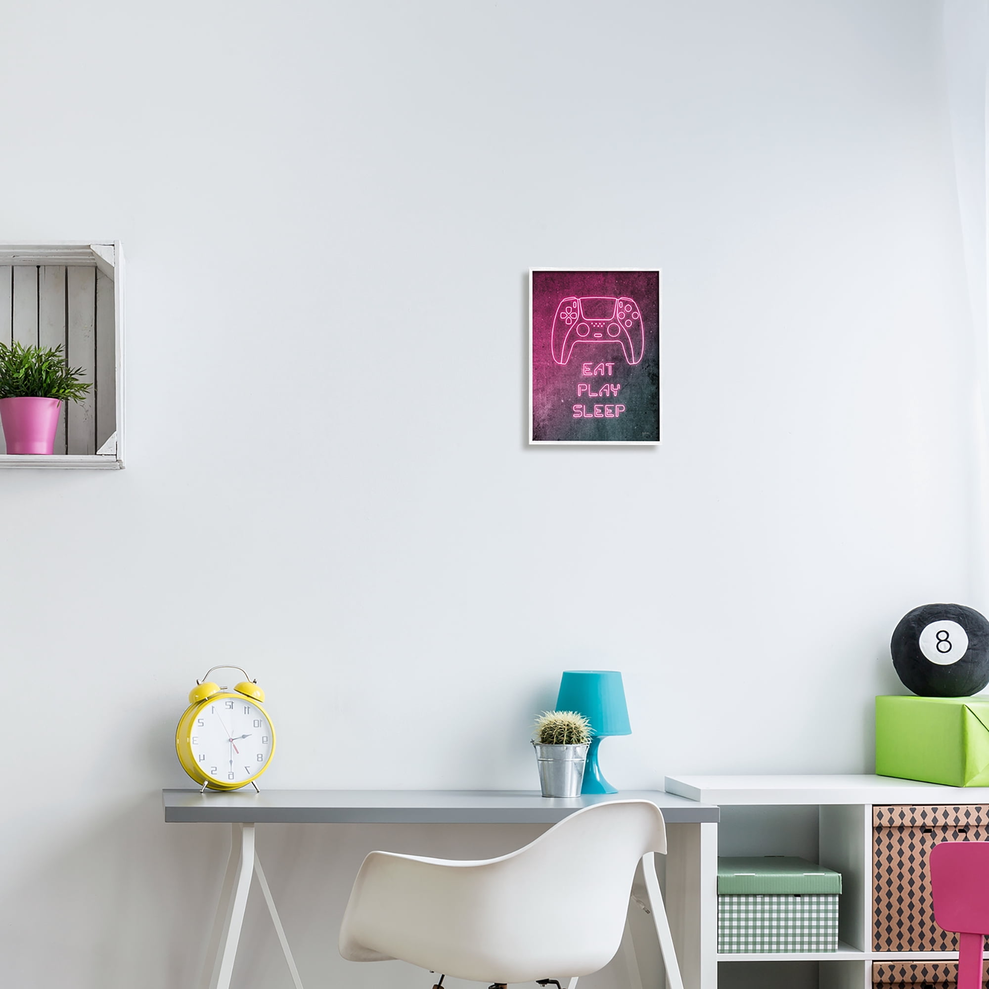 Stupell Industries Eat Play Sleep Pink Gamer Typography Painting White Framed Art Print Wall Art, 11 x 14