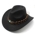 thumbnail image 4 of AJGRHE Classic Western Cowboy Hat Cowgirl Hat Unisex Men's & Women's Wide Brim Felt Fedora Hat Flat Top with Buckle Belt Black One Size, 4 of 4