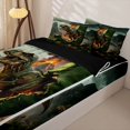 thumbnail image 3 of Metsweet Dino Green Letter J Zipper Full Size Comforter Sets with Fitted Sheet and 2 Pillowcases, Volcano Tyrannosaurus Rex Zipper Bedding Set,Brown Orange,4pcs,Black Reversible, 3 of 6