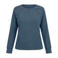 thumbnail image 5 of cocolona Long Sleeve Tops for Women Crew Neck Solid Color Basic Tee Decorative Button Casual Fall Outfits, 5 of 6