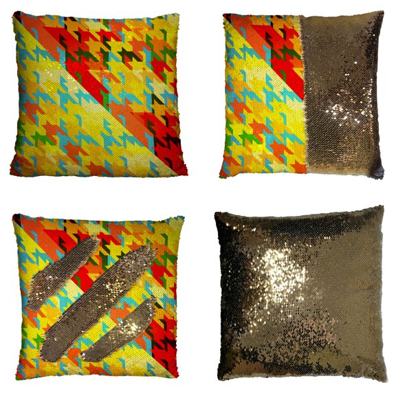ZKGK Houndstooth Pattern Reversible Mermaid Sequin Pillow Case 16x16 inches