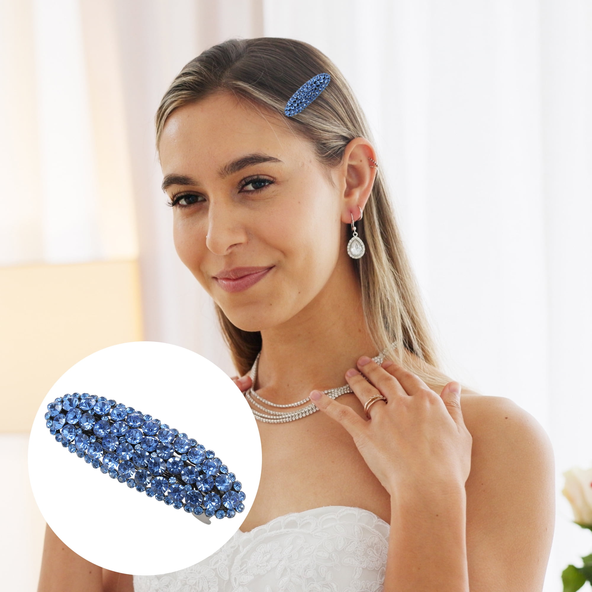 Unique Bargains Oval Rhinestone Hair Barrette All Styles Blue