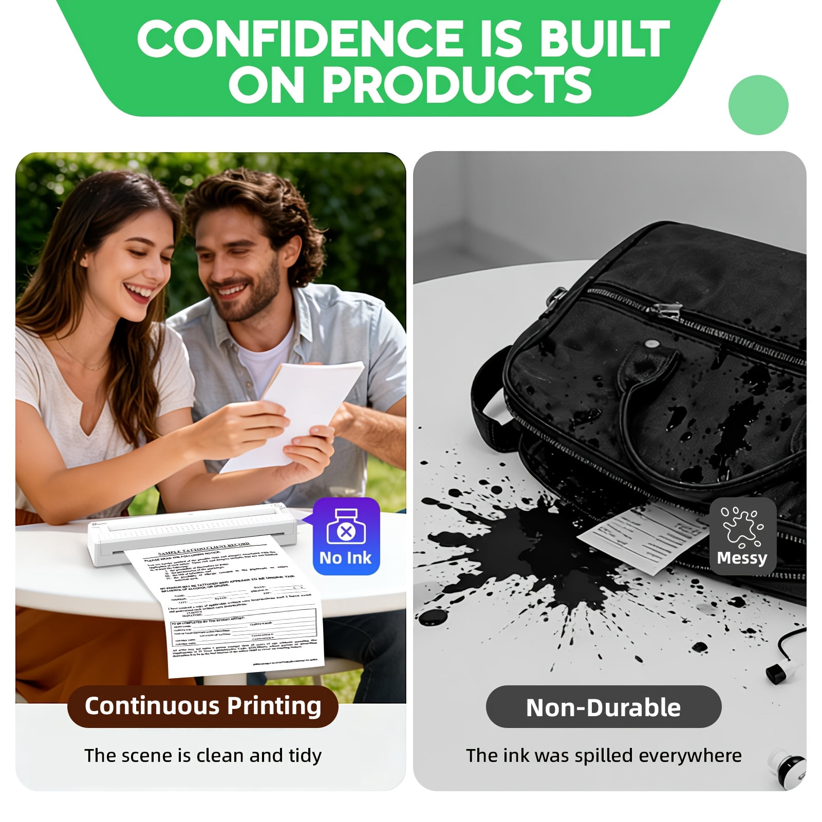 Wireless Portable Thermal Printer - 2-In-1 Tattoo Transfer Printer And Document Copier - Inkless Phone/Laptop Printer, Supports A4/8.5" X 11" US Letter, Compact for Travel And Home