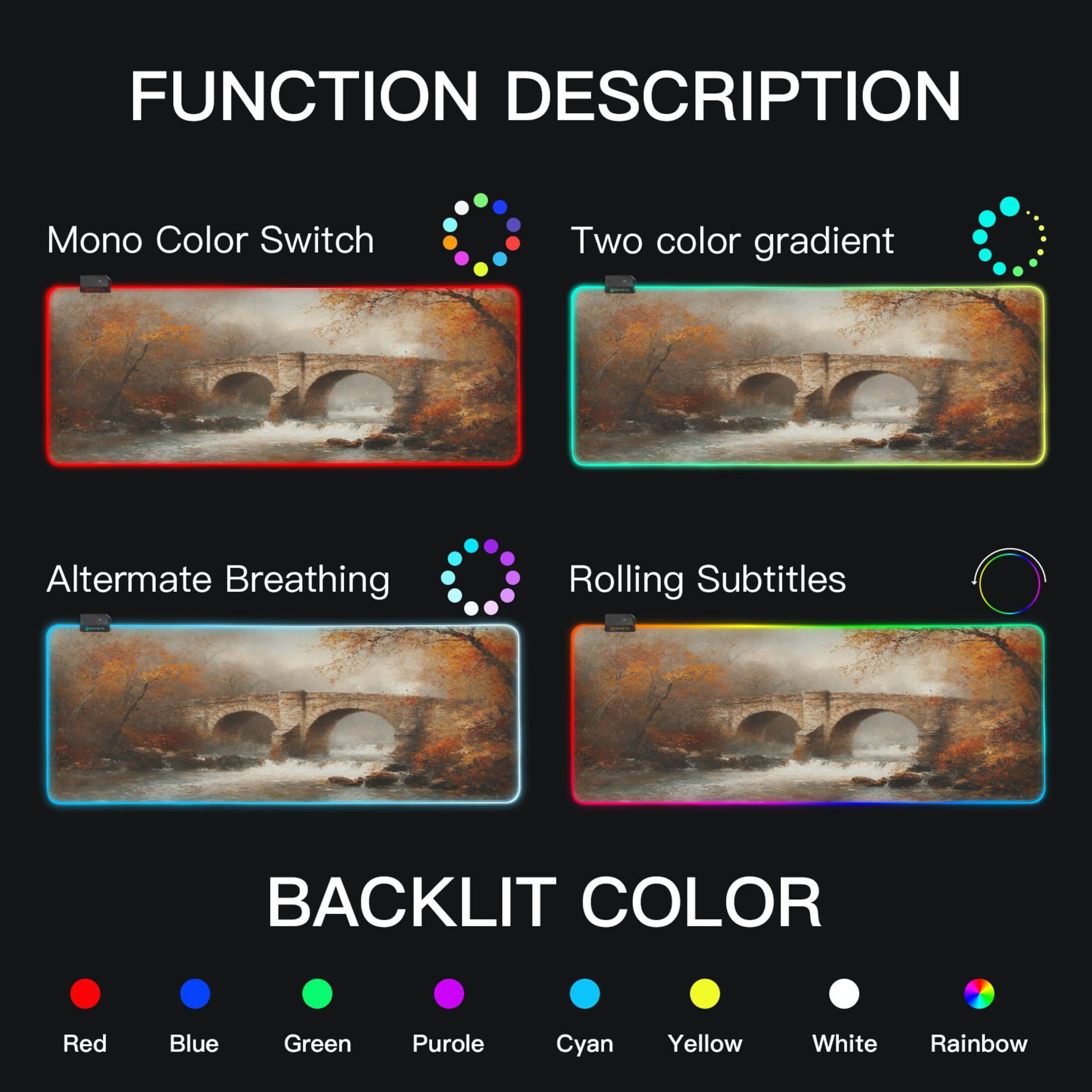 Haosy RGB Led Gaming Mouse Pad Non-Slip Large Keyboard Desk Mat 13 Light Modes 31.5x11.8 inch Bridges and Rivers