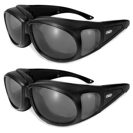 Two (2) Motorcycle Safety Sunglasses Fits Over Rx Glasses Smoke Meets ANSI Z87.1 Standards For Safety Glasses Has Soft Airy Foam (Best Airsoft Goggles That Fit Over Glasses)