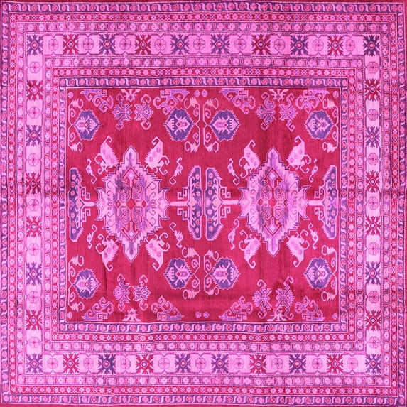Ahgly Company Indoor Square Geometric Pink Traditional Area Rugs, 5' Square