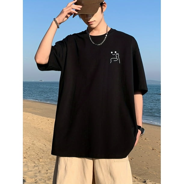 Men'S 2025 Sports Short Sleeve T-Shirt - Casual Crew Neck, Stretch Fabric, White with Black Print Design, Perfect for Outdoor Activities & Casual Attire, Casual Wear Tee | Crew Neck Shirt | Durab