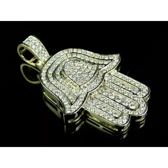 Sparkling 2Ct Round Cut VVS1 Diamond Hamsa Pendant Charm 14k White Gold Finish