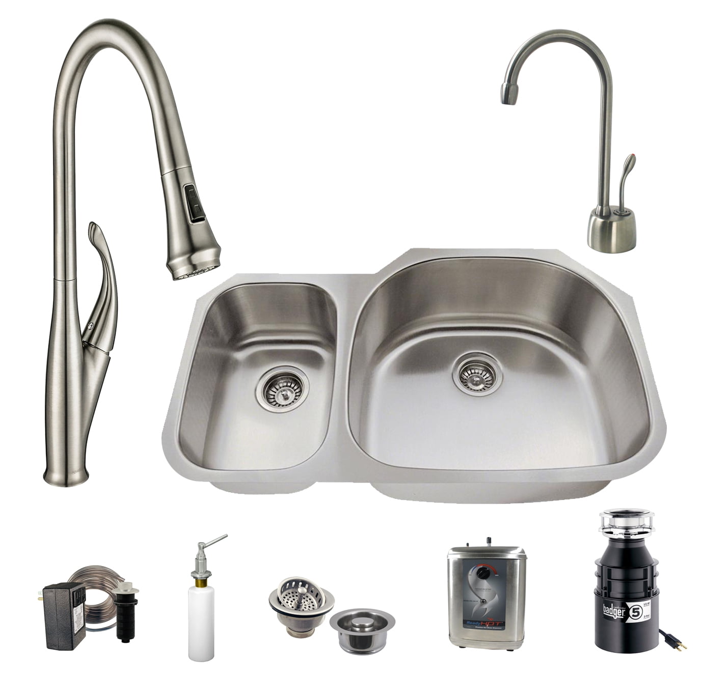 31 5 32 In Undermount Stainless Steel 30 70 Double Bowl Kitchen Sink Set Includes Faucet Badger Garbage Disposal