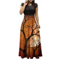 thumbnail image 2 of TIMIFIS Robes Maxi d'Halloween pour Femmes à Manches Courtes, Col Rond, Vintage, Halloween, Horreur, Citrouille Imprimée, Fête, Bal, Longue Robe Automne/hiver, 2 of 5