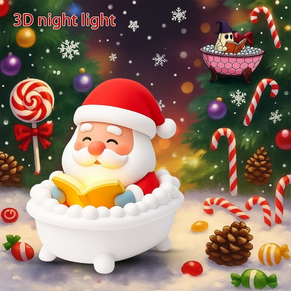 Santa Claus Night Light LED Santa Decor Reading Book Christmas Figurine Lamp Warm White Glow Cute Holiday Decor for Mantel Shelf Bedside Table Home Festive Decorations