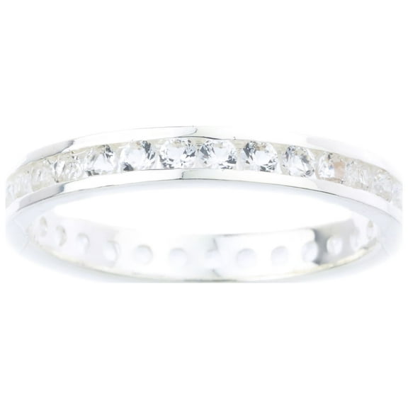 Channel-set Genuine White Topaz April Birthstone ring in Sterling Silver