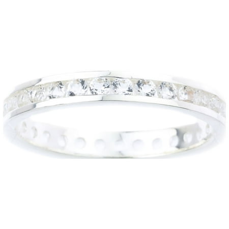 Channel-set Genuine White Topaz April Birthstone ring in Sterling Silver