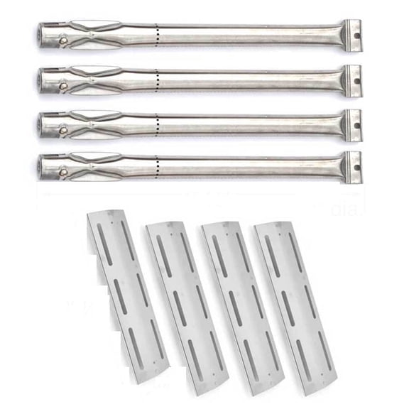 Universal Gas Grill Repair Combo Kit - 4 Stainless Steel Burners & 4 Heat Plates for Models 141.16123, 141.16233, 141.16321