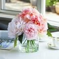 thumbnail image 1 of Enova Home Artificial Flowers Mixed Silk Pink Peony and Roses Fake Flowers Arrangement in Clear Glass Vase for Home Office Wedding Decoration, 1 of 6