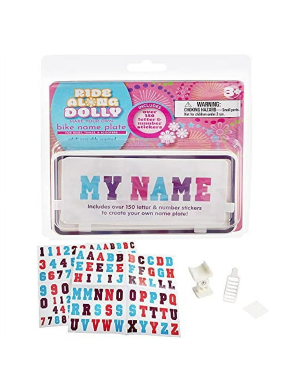 Kid's Bicycle Customizable License Plate - Ride Along Dolly Make Your Own Bike Name Plate - Includes Over 150 Letter and Number Stickers